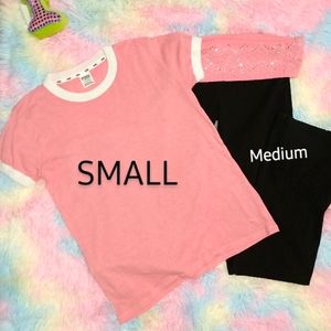 SUPER CUTE OUTFIT SMALL SHIRT,MED LEGGINGS BOTH MORE LIKE MED.